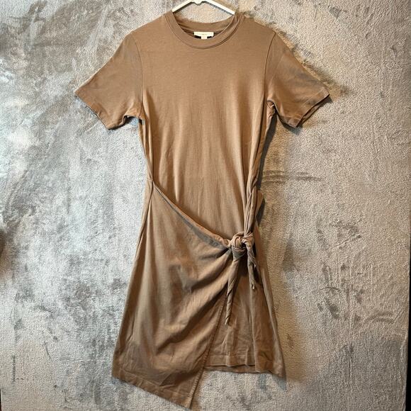 Theory Tie-Waist T-Shirt Dress Minimalist Taupe Casual Everyday Style Size XS - Picture 1 of 5